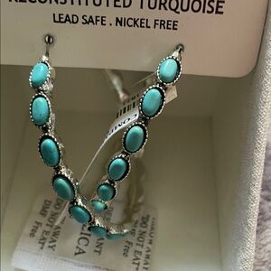 Reconstituted Turquoise Round Hoop Earrings - Teal Blue
